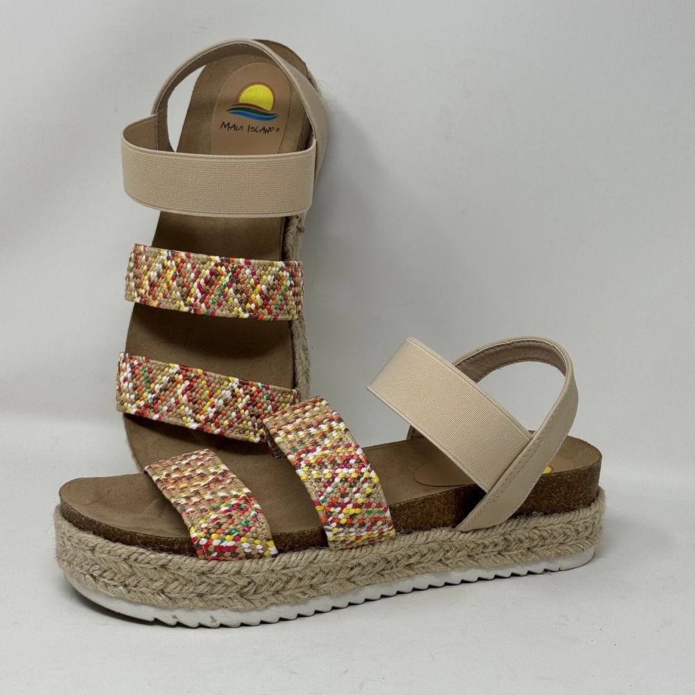 Maui Island Espadrille Platform Sandals Women's Size 9 Beige Multi‎ Weave Straps